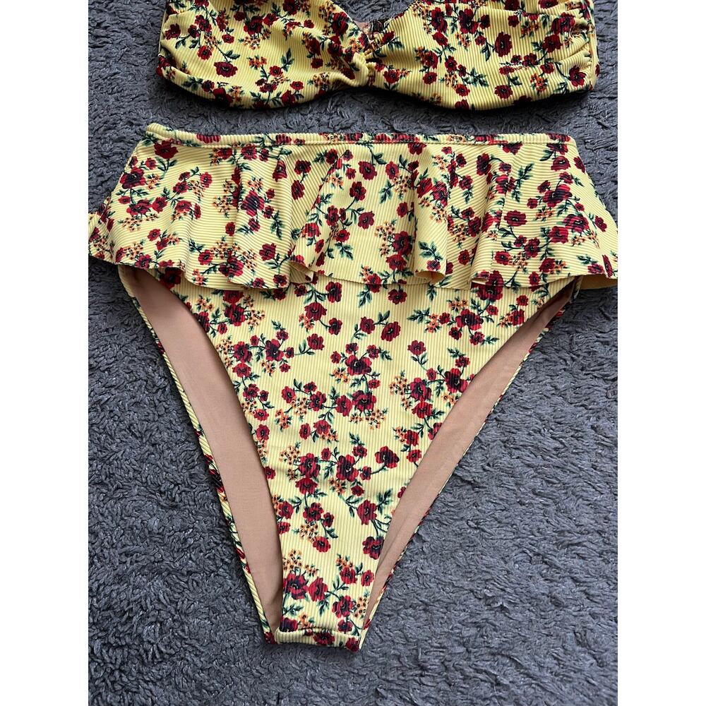 Beach Riot Ruffle Bikini Set Yellow Red Floral Size S - Picture 5 of 6